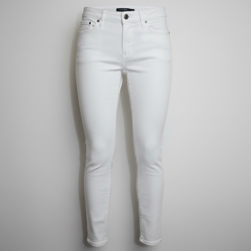 Lauren Ralph Lauren Womens White Skinny Jeans Size 8 Mid Rise Stretch Denim